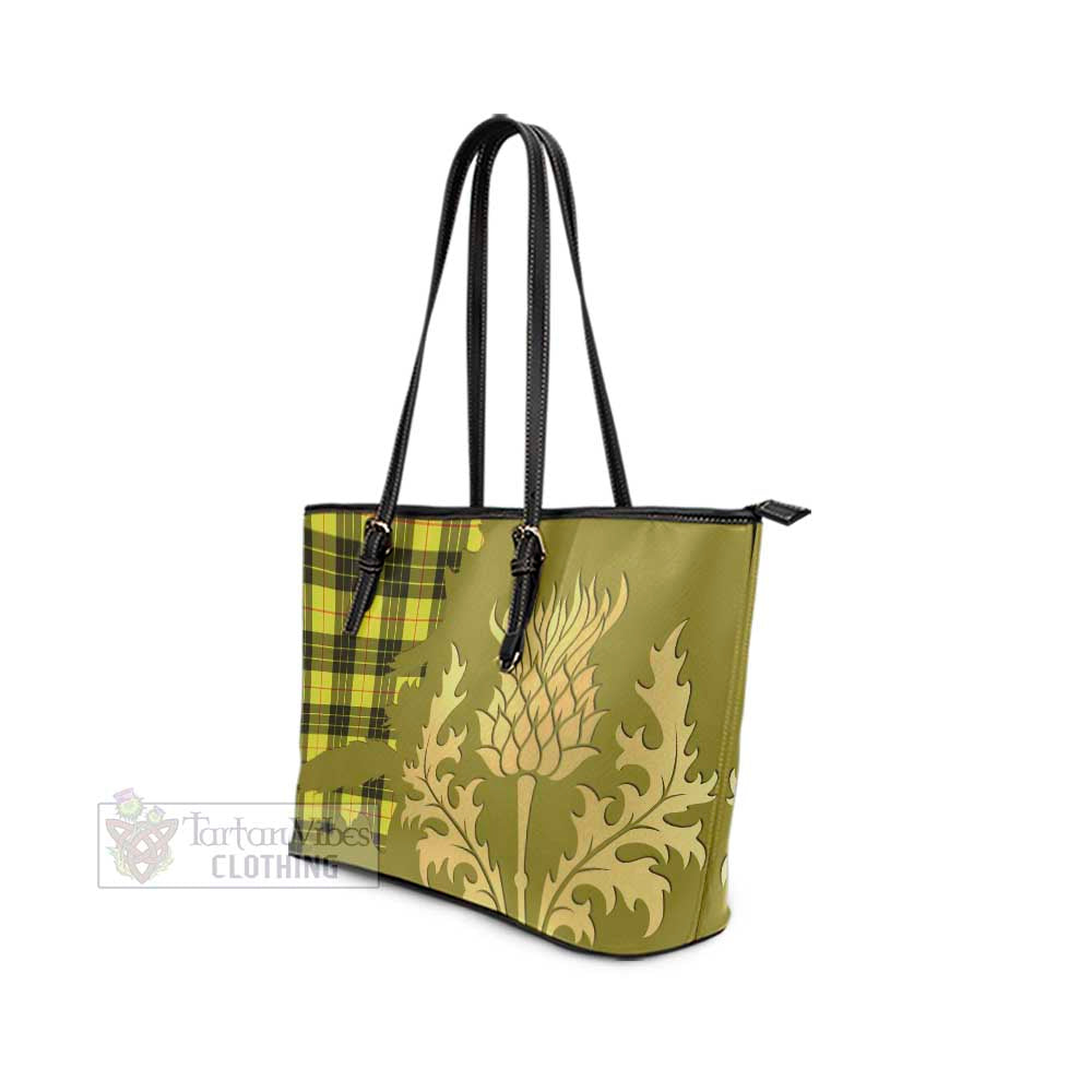 Tartan Vibes Clothing MacLeod (McLeod) Tartan Leather Tote Bag Gold Thistle Style