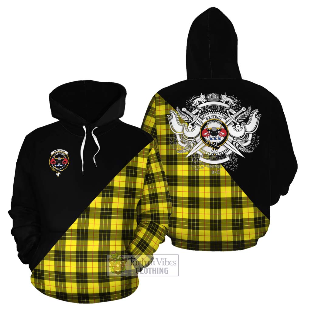 Tartan Vibes Clothing MacLeod (McLeod) Tartan Cotton Hoodie with Family Crest and Military Logo Style