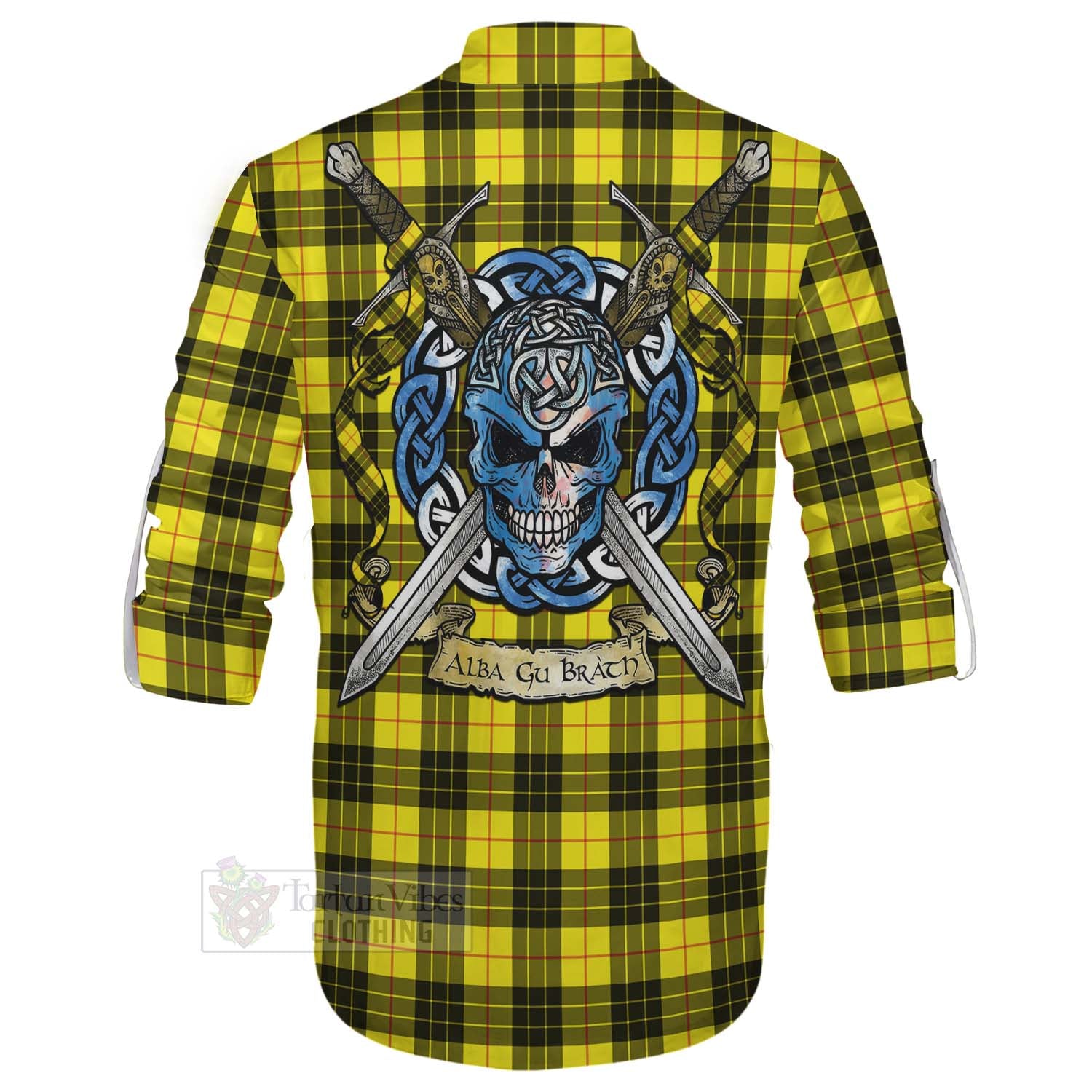 Tartan Vibes Clothing MacLeod (McLeod) Tartan Ghillie Kilt Shirt with Family Crest Celtic Skull Style