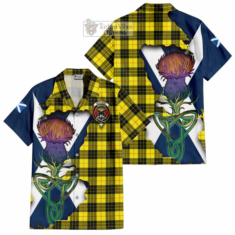 Tartan Vibes Clothing MacLeod (McLeod) Tartan Family Crest Short Sleeve Button Shirt Scottish Thistle Celtic Inspired