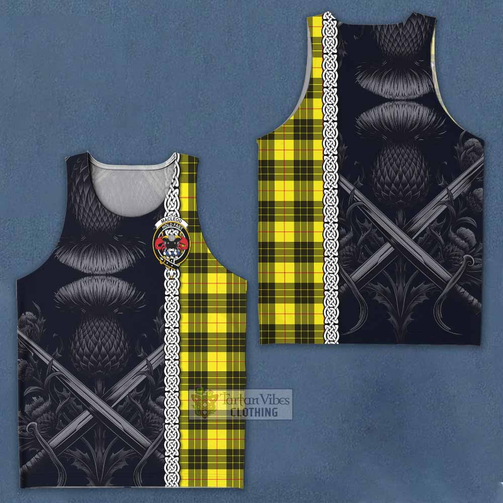 Tartan Vibes Clothing MacLeod (McLeod) Tartan Men's Tank Top with Family Crest Cross Sword Thistle Celtic Vibes