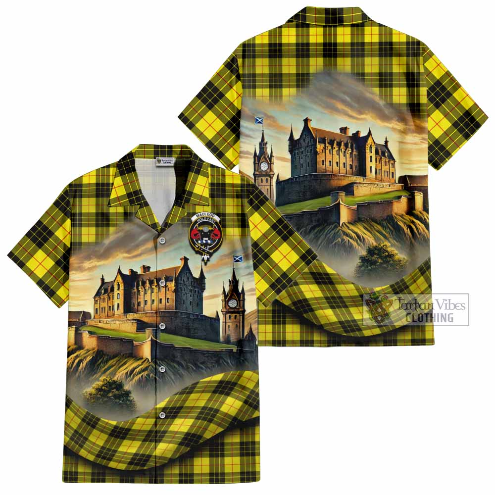 Tartan Vibes Clothing MacLeod (McLeod) Tartan Family Crest Short Sleeve Button Shirt with Scottish Ancient Castle Style