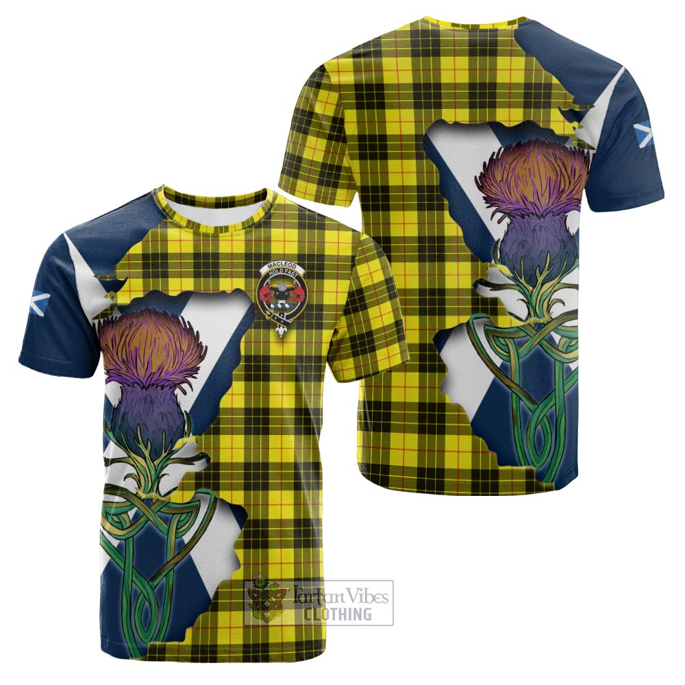 Tartan Vibes Clothing MacLeod (McLeod) Tartan Family Crest Cotton T-shirt Scottish Thistle Celtic Inspired