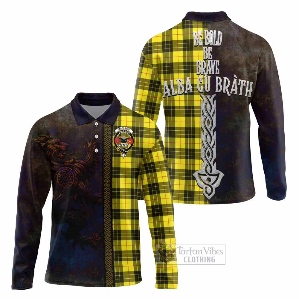 Tartan Vibes Clothing MacLeod (McLeod) Tartan Family Crest Long Sleeve Polo Shirt Alba Gu Brath Be Brave Lion Ancient Style