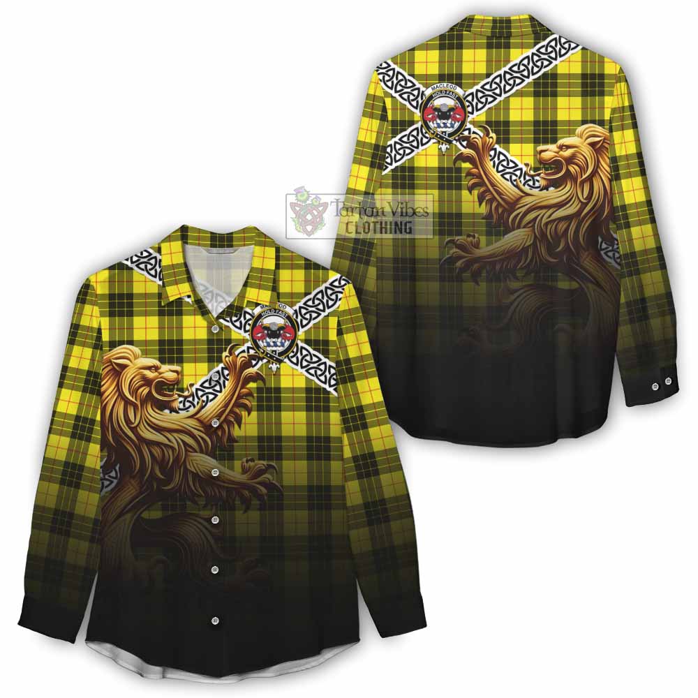 Tartan Vibes Clothing MacLeod (McLeod) Crest Tartan Women's Casual Shirt with Golden Lion Emblem Celtic Style