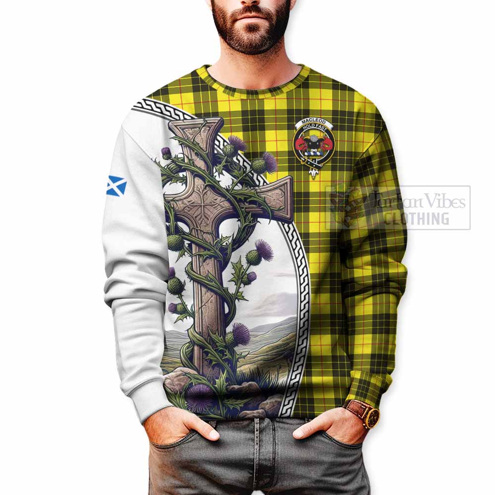 MacLeod (McLeod) Tartan Sweatshirt with Family Crest and St. Andrew's Cross Accented by Thistle Vines - Tartan Vibes Clothing