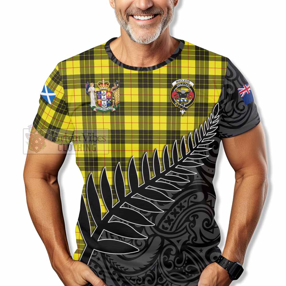 Tartan Vibes Clothing MacLeod (McLeod) Crest Tartan T-Shirt with New Zealand Silver Fern Half Style