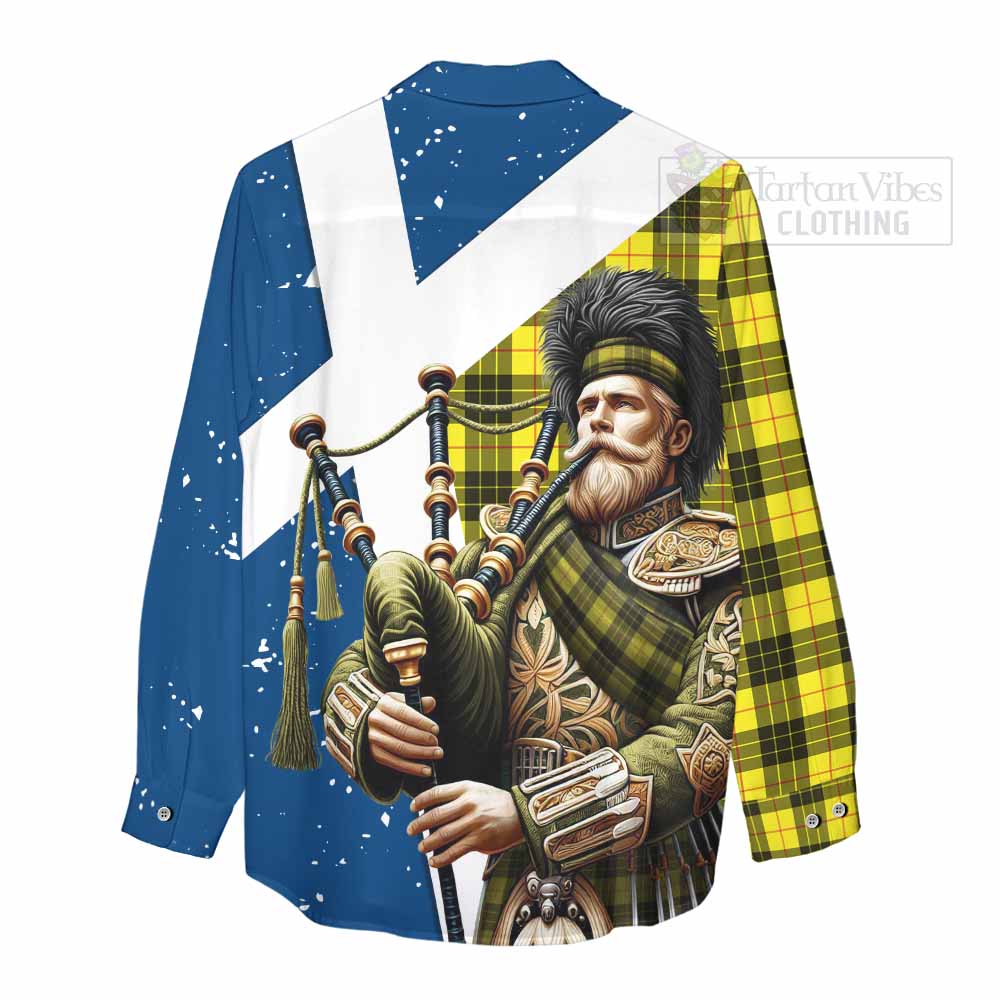 Tartan Vibes Clothing MacLeod (McLeod) Tartan Women's Casual Shirt with Family Crest Scottish Bagpiper Vibes