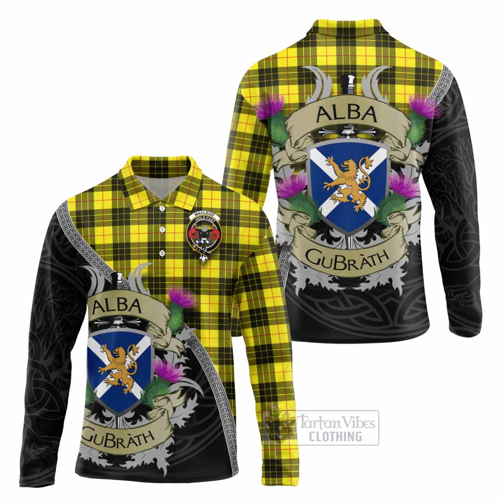 Tartan Vibes Clothing MacLeod (McLeod) Tartan Family Crest Long Sleeve Polo Shirt Lion Rampant Royal Thistle Shield Celtic Inspired