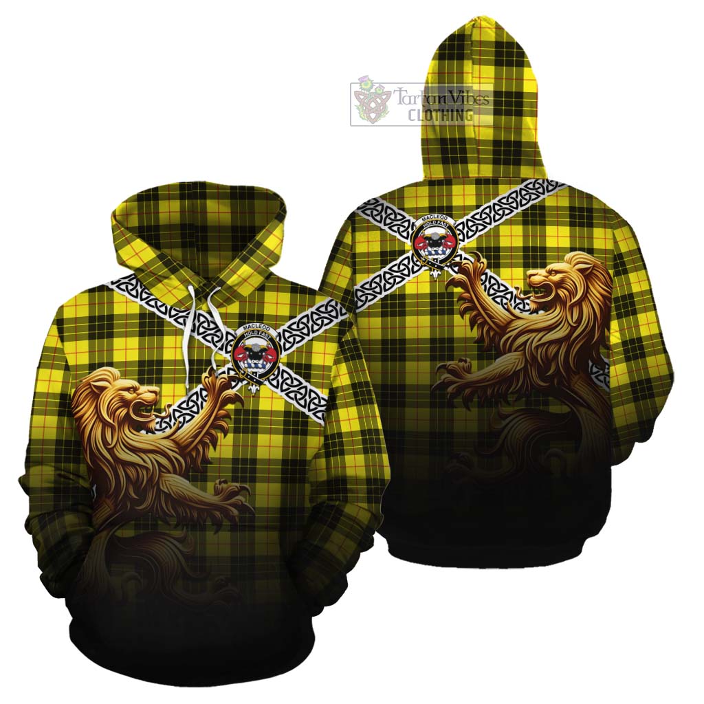 Tartan Vibes Clothing MacLeod (McLeod) Crest Tartan Cotton Hoodie with Golden Lion Emblem Celtic Style