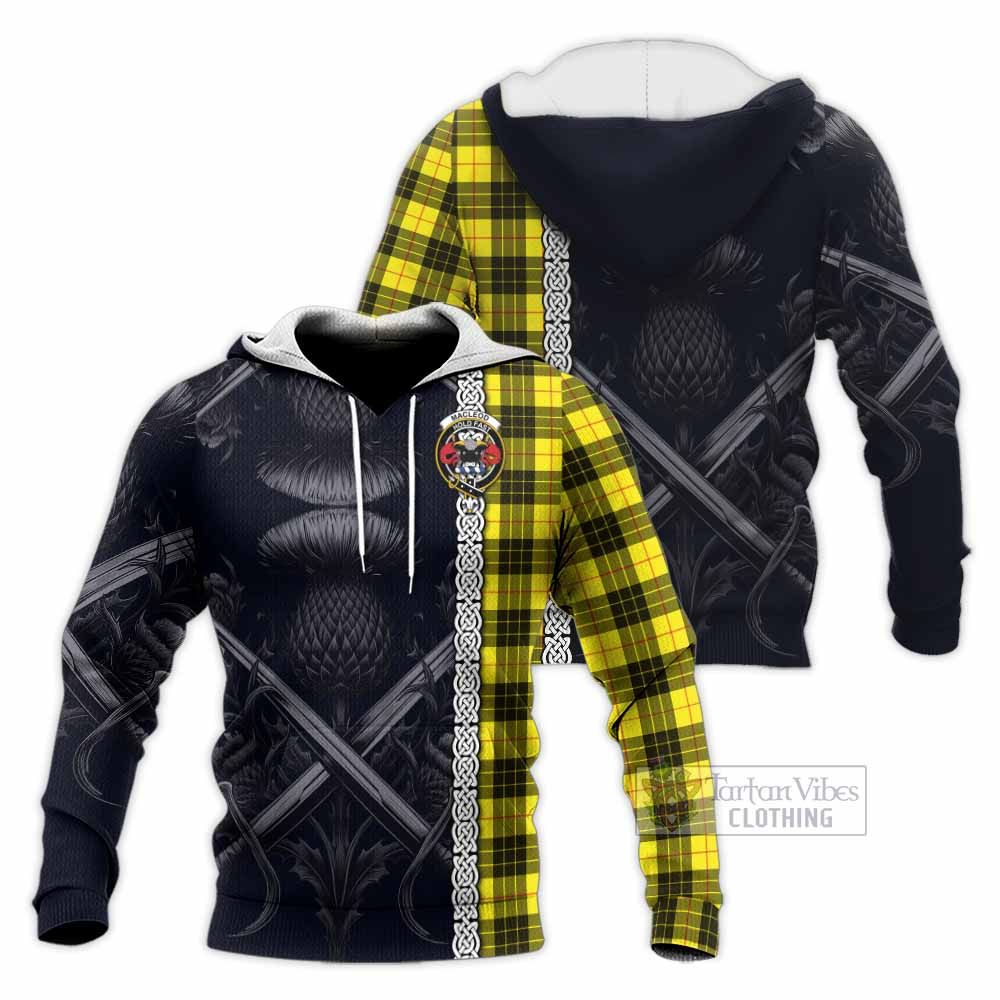Tartan Vibes Clothing MacLeod (McLeod) Tartan Knitted Hoodie with Family Crest Cross Sword Thistle Celtic Vibes