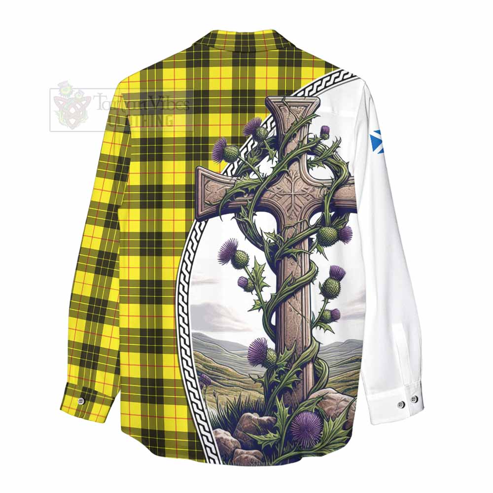 Tartan Vibes Clothing MacLeod (McLeod) Tartan Women's Casual Shirt with Family Crest and St. Andrew's Cross Accented by Thistle Vines