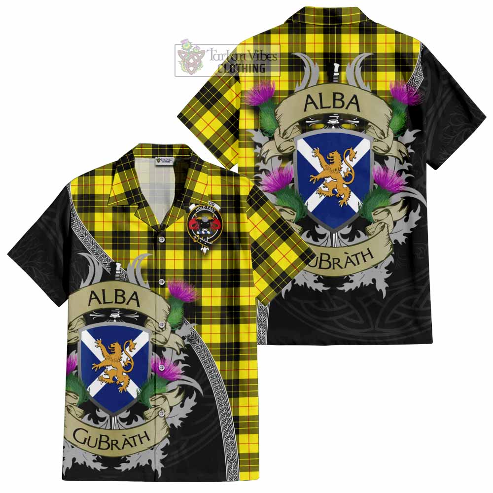 Tartan Vibes Clothing MacLeod (McLeod) Tartan Family Crest Short Sleeve Button Shirt Lion Rampant Royal Thistle Shield Celtic Inspired