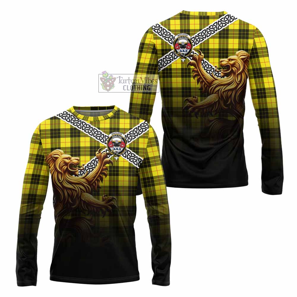 Tartan Vibes Clothing MacLeod (McLeod) Crest Tartan Long Sleeve T-Shirt with Golden Lion Emblem Celtic Style