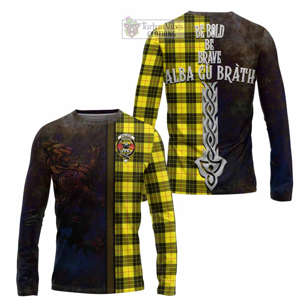 Tartan Vibes Clothing MacLeod (McLeod) Tartan Family Crest Long Sleeve T-Shirt Alba Gu Brath Be Brave Lion Ancient Style