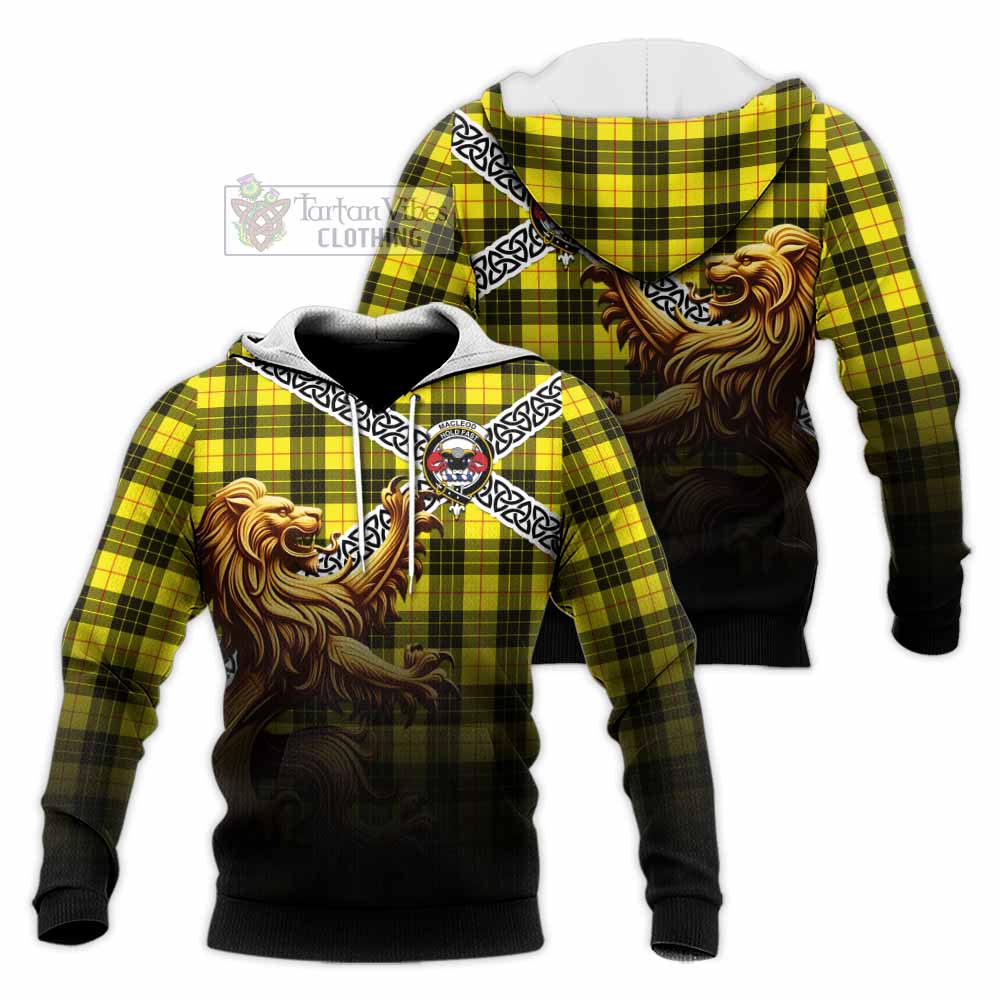 Tartan Vibes Clothing MacLeod (McLeod) Crest Tartan Knitted Hoodie with Golden Lion Emblem Celtic Style