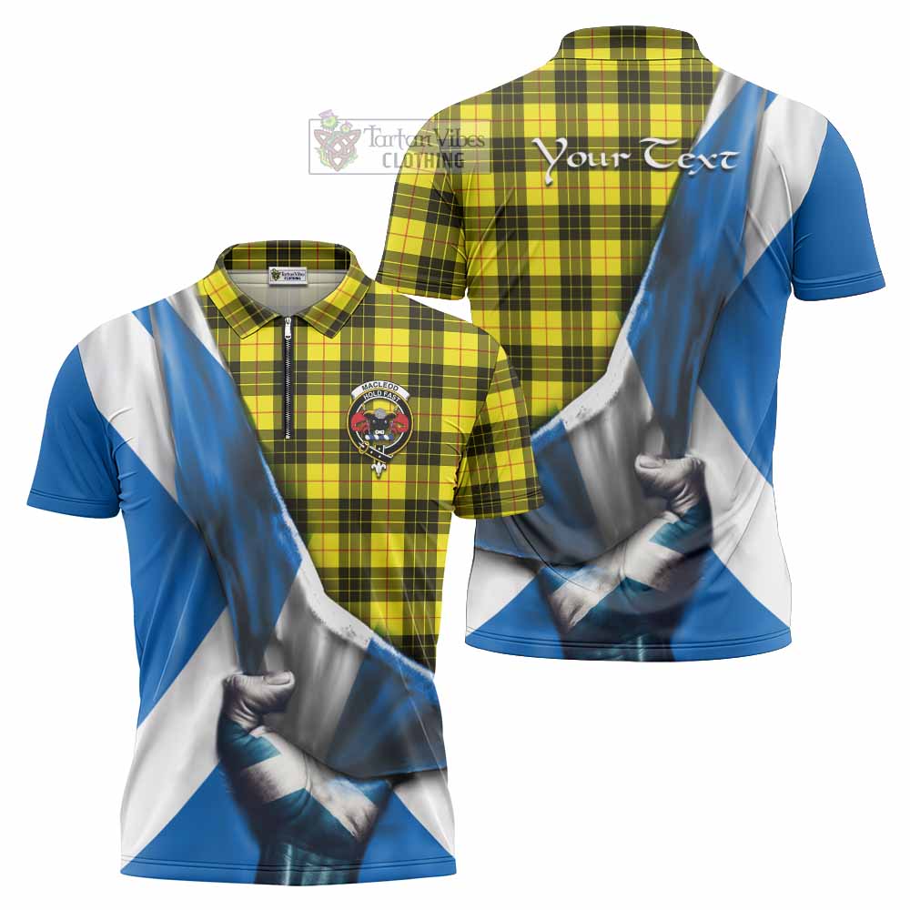 Tartan Vibes Clothing MacLeod (McLeod) Tartan Zipper Polo Shirt with Family Crest Scotland Patriotic Style
