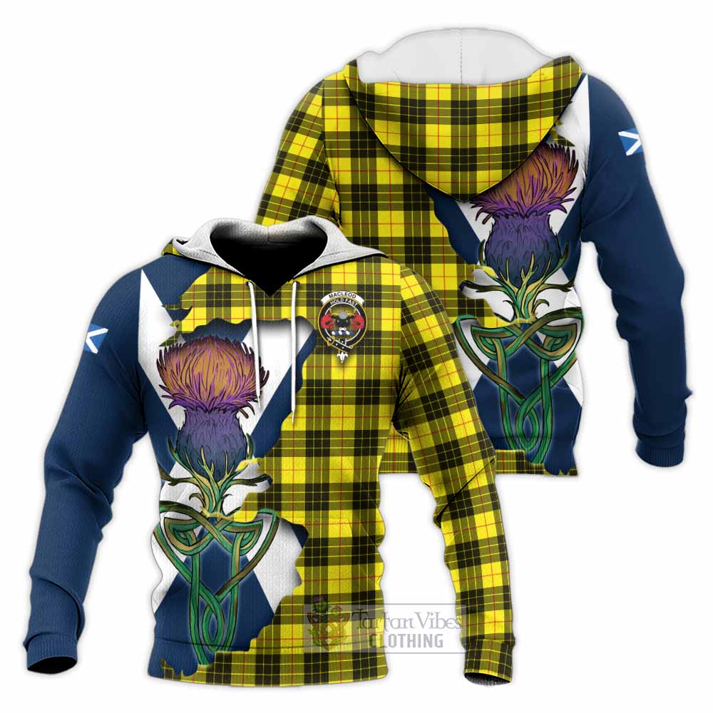 Tartan Vibes Clothing MacLeod (McLeod) Tartan Family Crest Knitted Hoodie Scottish Thistle Celtic Inspired