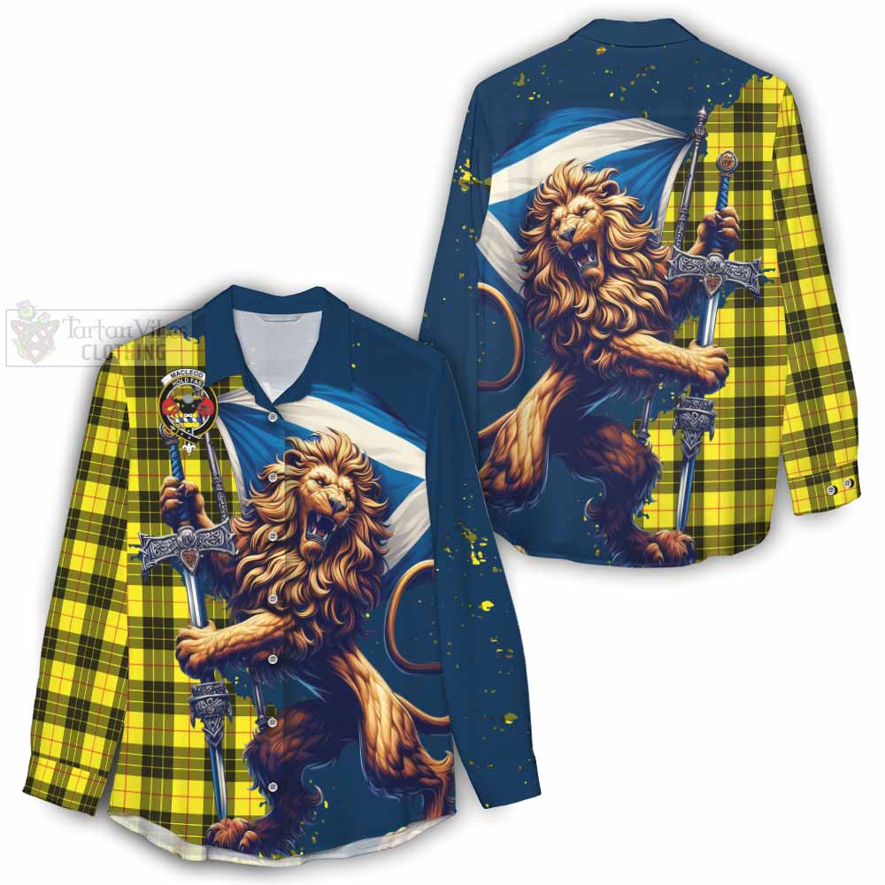 Tartan Vibes Clothing MacLeod (McLeod) Tartan Family Crest Women's Casual Shirt with Scottish Majestic Lion