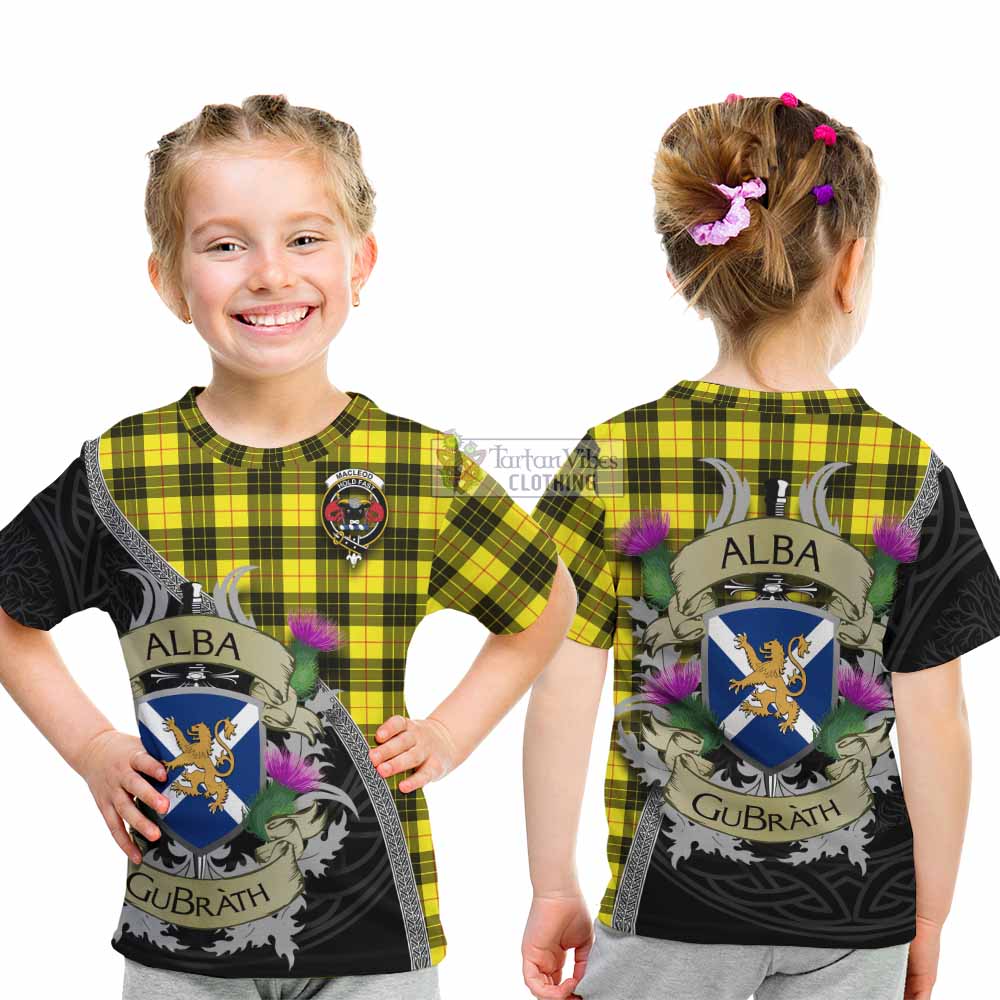 Tartan Vibes Clothing MacLeod (McLeod) Tartan Family Crest Kid T-Shirt Lion Rampant Royal Thistle Shield Celtic Inspired