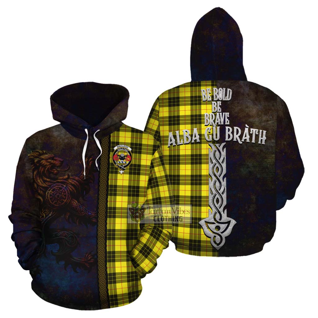 Tartan Vibes Clothing MacLeod (McLeod) Tartan Family Crest Cotton Hoodie Alba Gu Brath Be Brave Lion Ancient Style