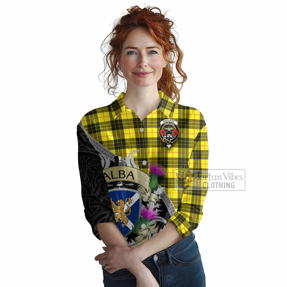 Tartan Vibes Clothing MacLeod (McLeod) Tartan Family Crest Women's Casual Shirt Lion Rampant Royal Thistle Shield Celtic Inspired