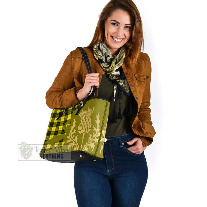 MacLeod (McLeod) Tartan Leather Tote Bag Gold Thistle