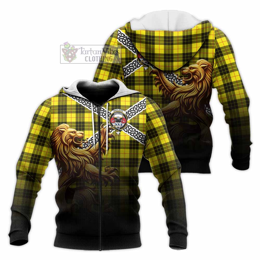 Tartan Vibes Clothing MacLeod (McLeod) Crest Tartan Knitted Hoodie with Golden Lion Emblem Celtic Style