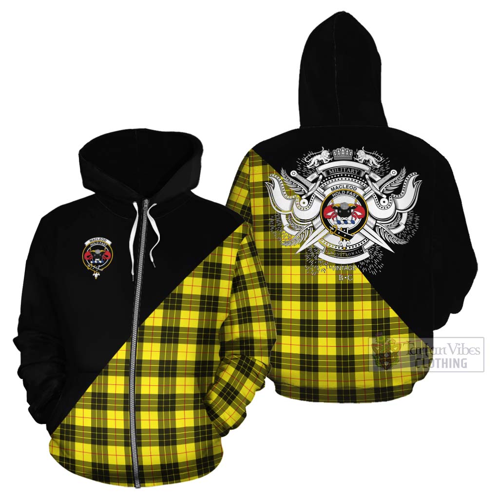 Tartan Vibes Clothing MacLeod (McLeod) Tartan Cotton Hoodie with Family Crest and Military Logo Style