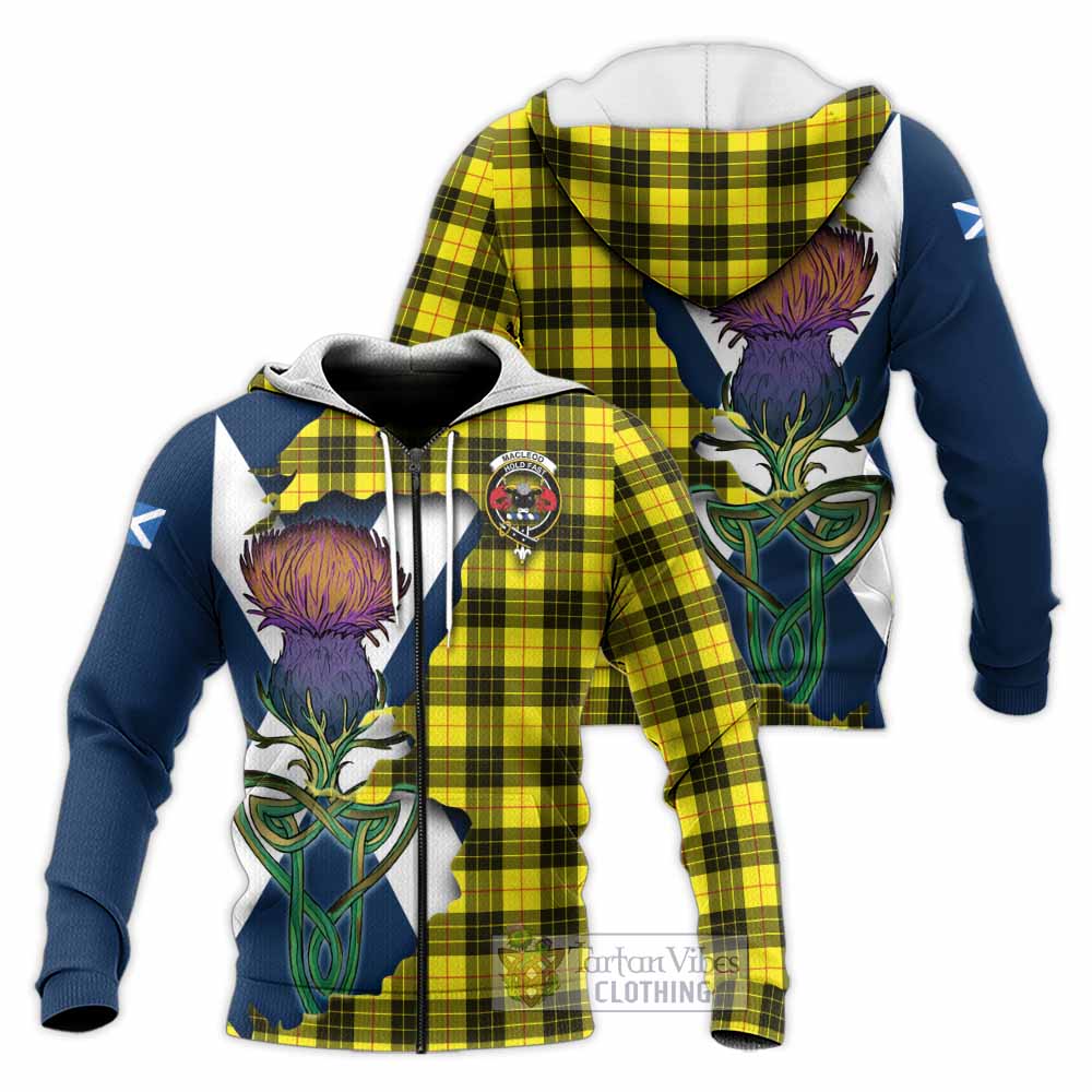 Tartan Vibes Clothing MacLeod (McLeod) Tartan Family Crest Knitted Hoodie Scottish Thistle Celtic Inspired