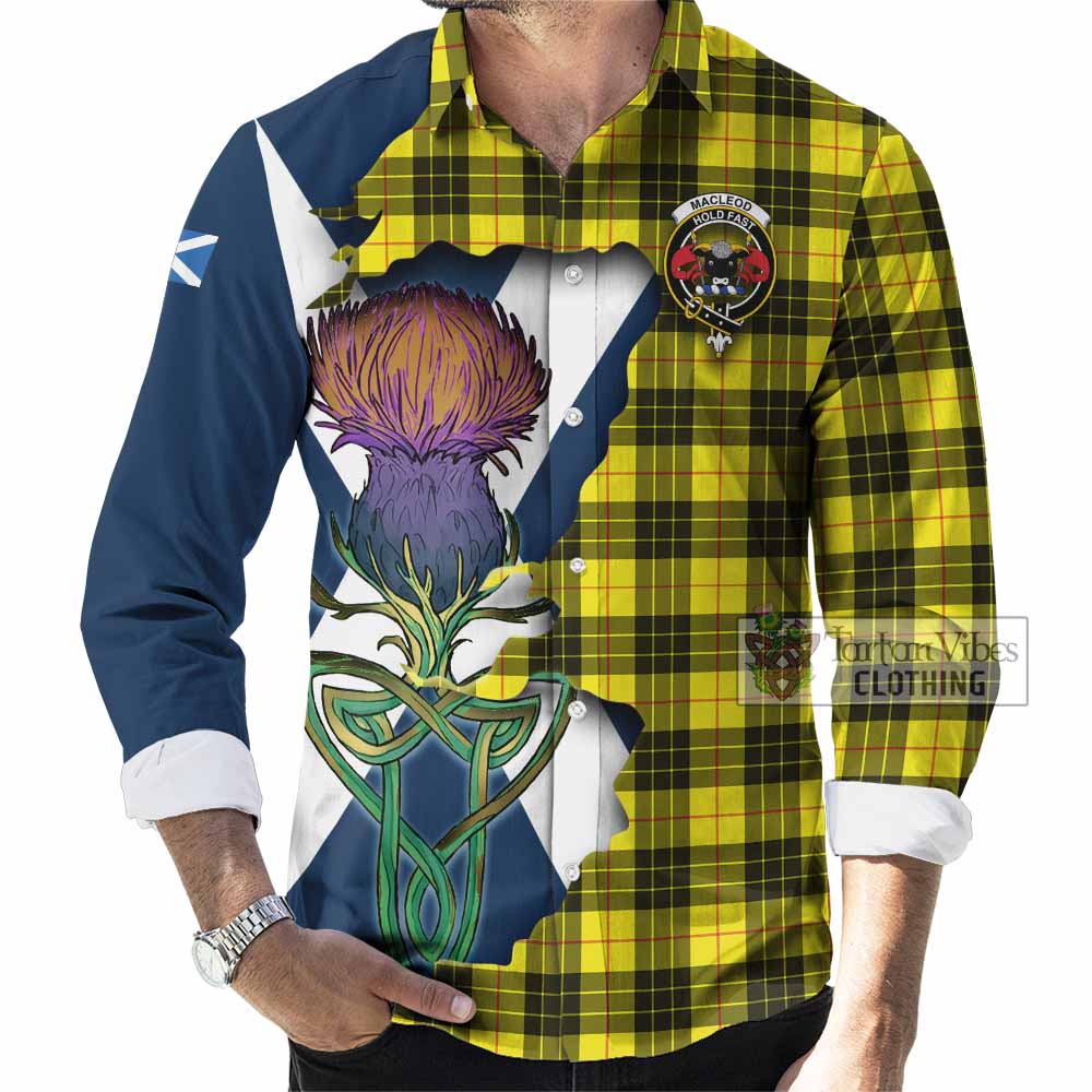 Tartan Vibes Clothing MacLeod (McLeod) Tartan Family Crest Long Sleeve Button Shirt Scottish Thistle Celtic Inspired