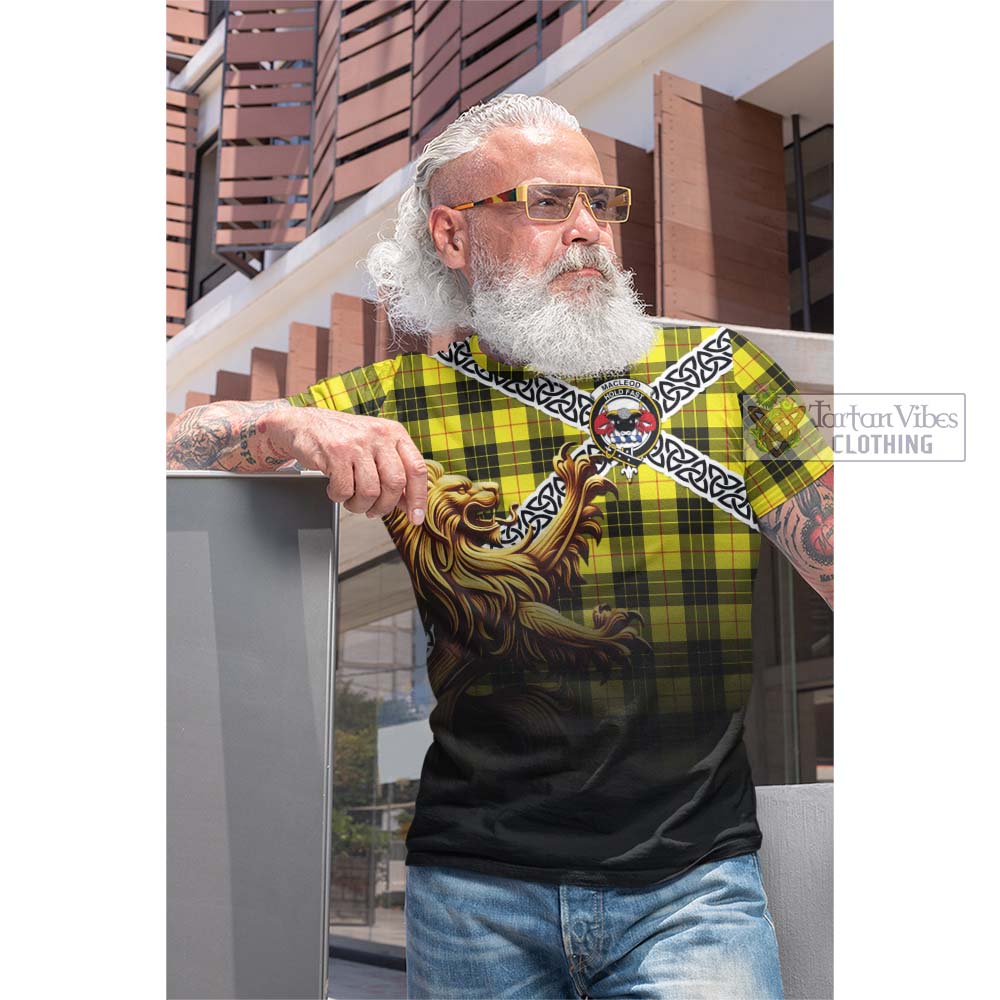 Tartan Vibes Clothing MacLeod (McLeod) Crest Tartan Cotton T-shirt with Golden Lion Emblem Celtic Style