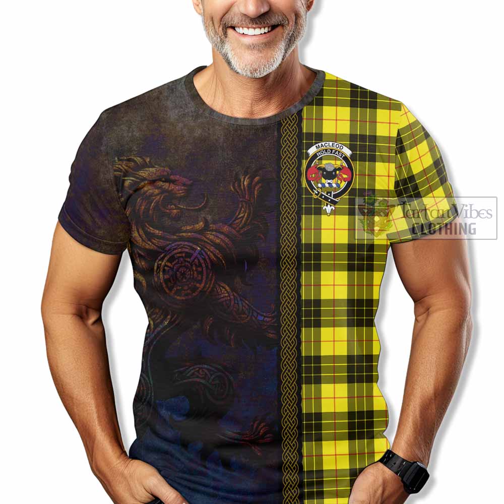 Tartan Vibes Clothing MacLeod (McLeod) Tartan Family Crest T-Shirt Alba Gu Brath Be Brave Lion Ancient Style