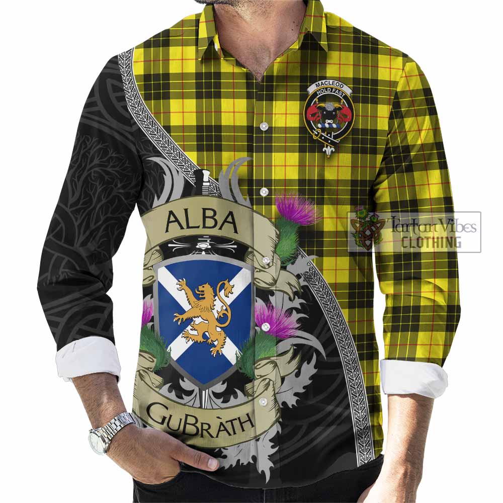 Tartan Vibes Clothing MacLeod (McLeod) Tartan Family Crest Long Sleeve Button Shirt Lion Rampant Royal Thistle Shield Celtic Inspired