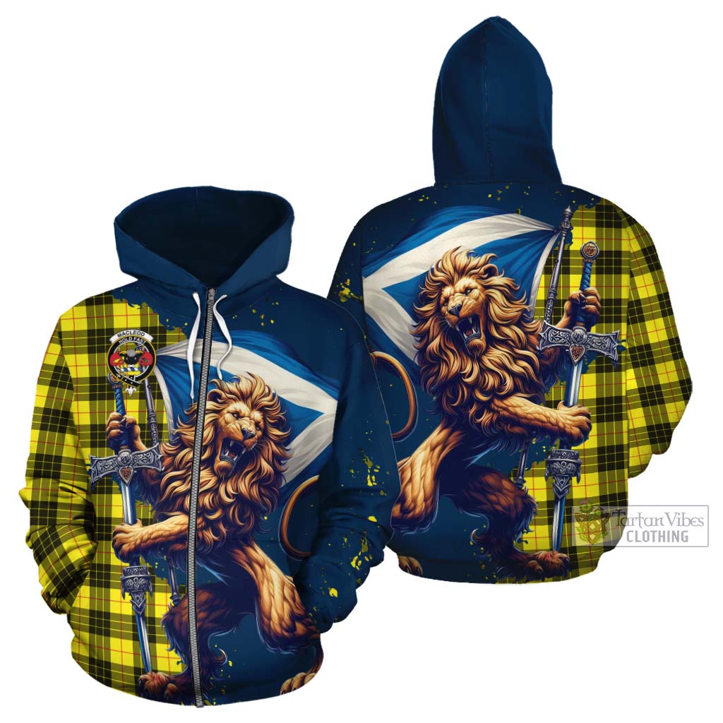 Tartan Vibes Clothing MacLeod (McLeod) Tartan Family Crest Cotton Hoodie with Scottish Majestic Lion