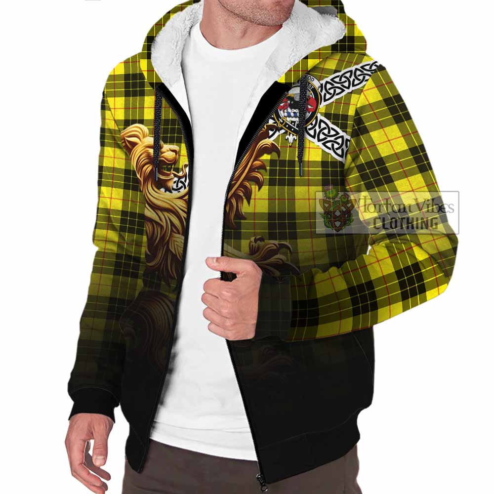 Tartan Vibes Clothing MacLeod (McLeod) Crest Tartan Sherpa Hoodie with Golden Lion Emblem Celtic Style