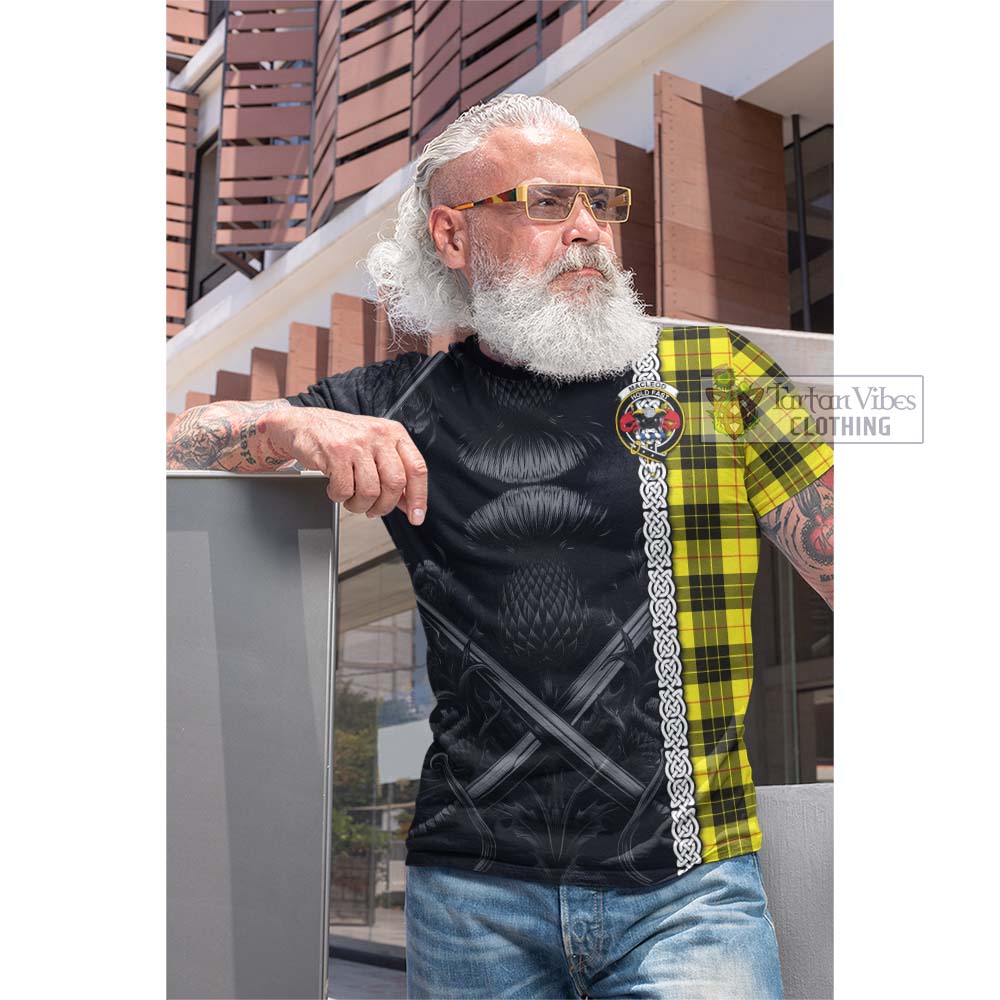 Tartan Vibes Clothing MacLeod (McLeod) Tartan Cotton T-shirt with Family Crest Cross Sword Thistle Celtic Vibes