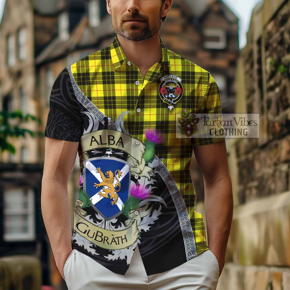 Tartan Vibes Clothing MacLeod (McLeod) Tartan Family Crest Short Sleeve Button Shirt Lion Rampant Royal Thistle Shield Celtic Inspired