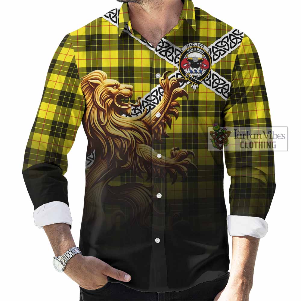 Tartan Vibes Clothing MacLeod (McLeod) Crest Tartan Long Sleeve Button Shirt with Golden Lion Emblem Celtic Style