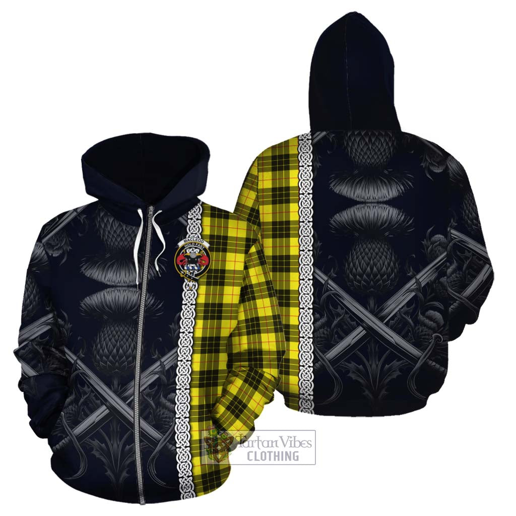 Tartan Vibes Clothing MacLeod (McLeod) Tartan Cotton Hoodie with Family Crest Cross Sword Thistle Celtic Vibes
