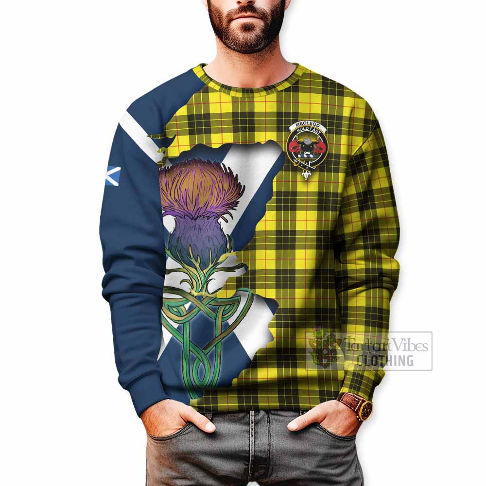 Tartan Vibes Clothing MacLeod (McLeod) Tartan Family Crest Sweatshirt Scottish Thistle Celtic Inspired