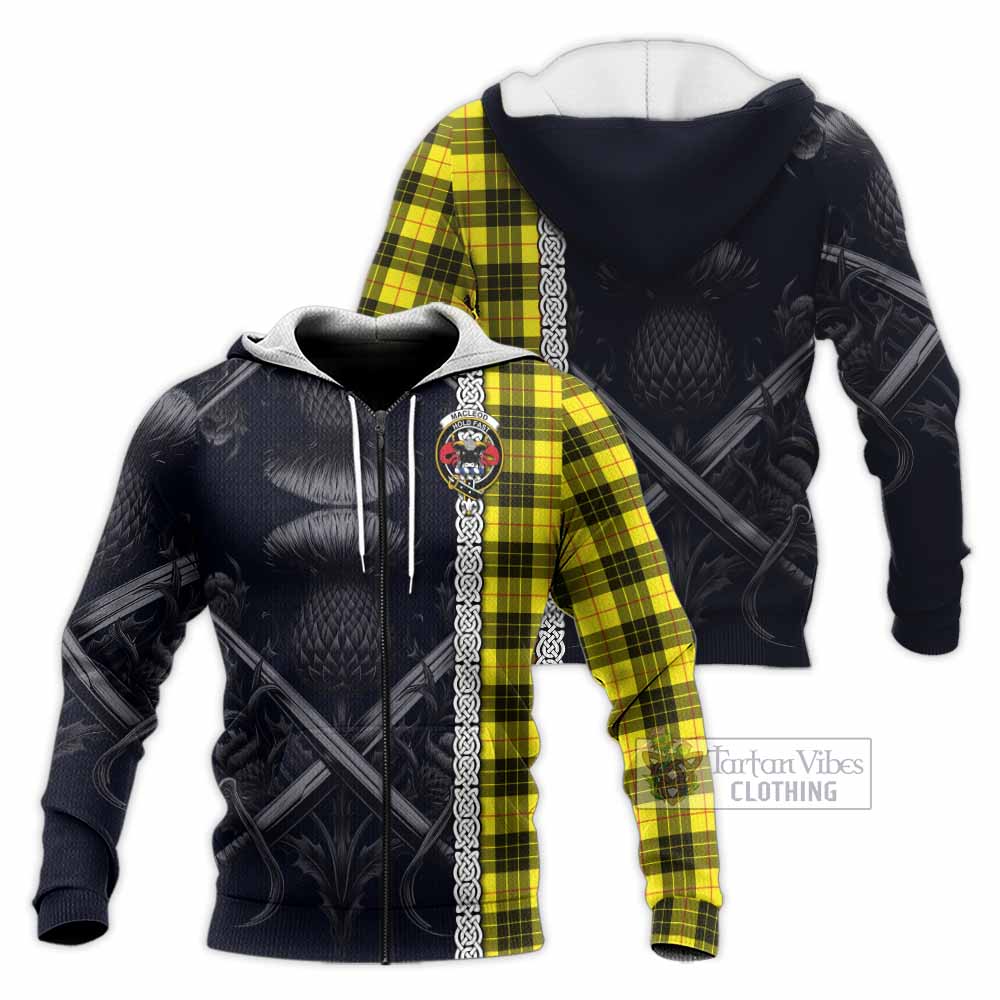 Tartan Vibes Clothing MacLeod (McLeod) Tartan Knitted Hoodie with Family Crest Cross Sword Thistle Celtic Vibes