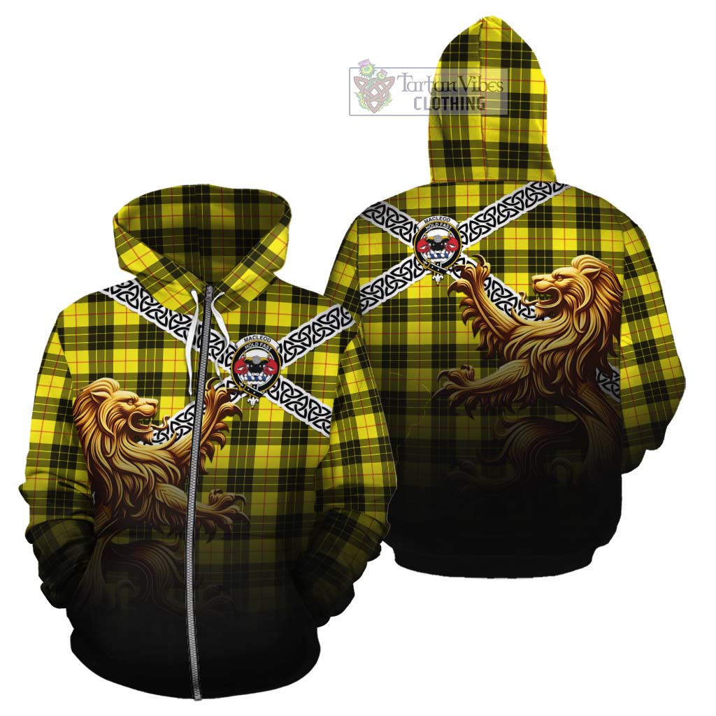 Tartan Vibes Clothing MacLeod (McLeod) Crest Tartan Cotton Hoodie with Golden Lion Emblem Celtic Style