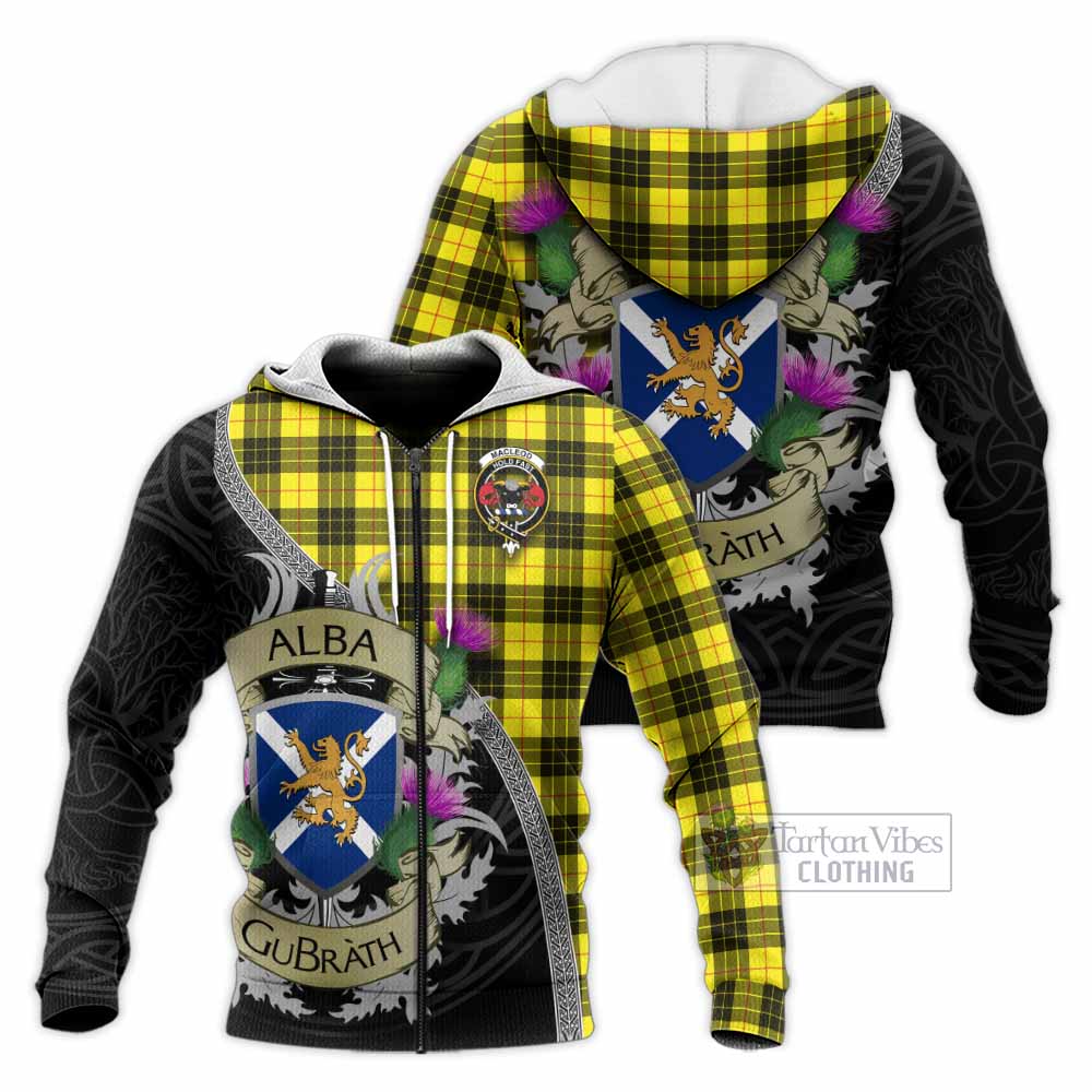 Tartan Vibes Clothing MacLeod (McLeod) Tartan Family Crest Knitted Hoodie Lion Rampant Royal Thistle Shield Celtic Inspired