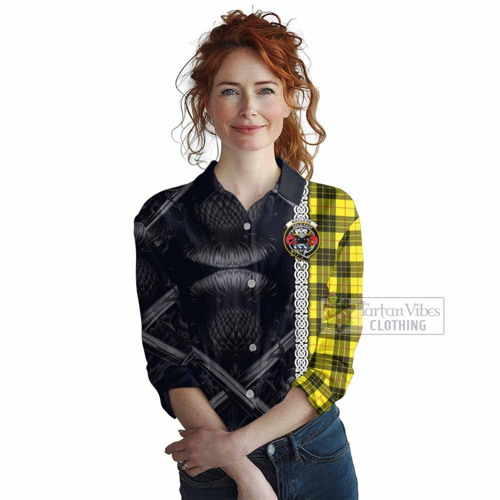 Tartan Vibes Clothing MacLeod (McLeod) Tartan Women's Casual Shirt with Family Crest Cross Sword Thistle Celtic Vibes