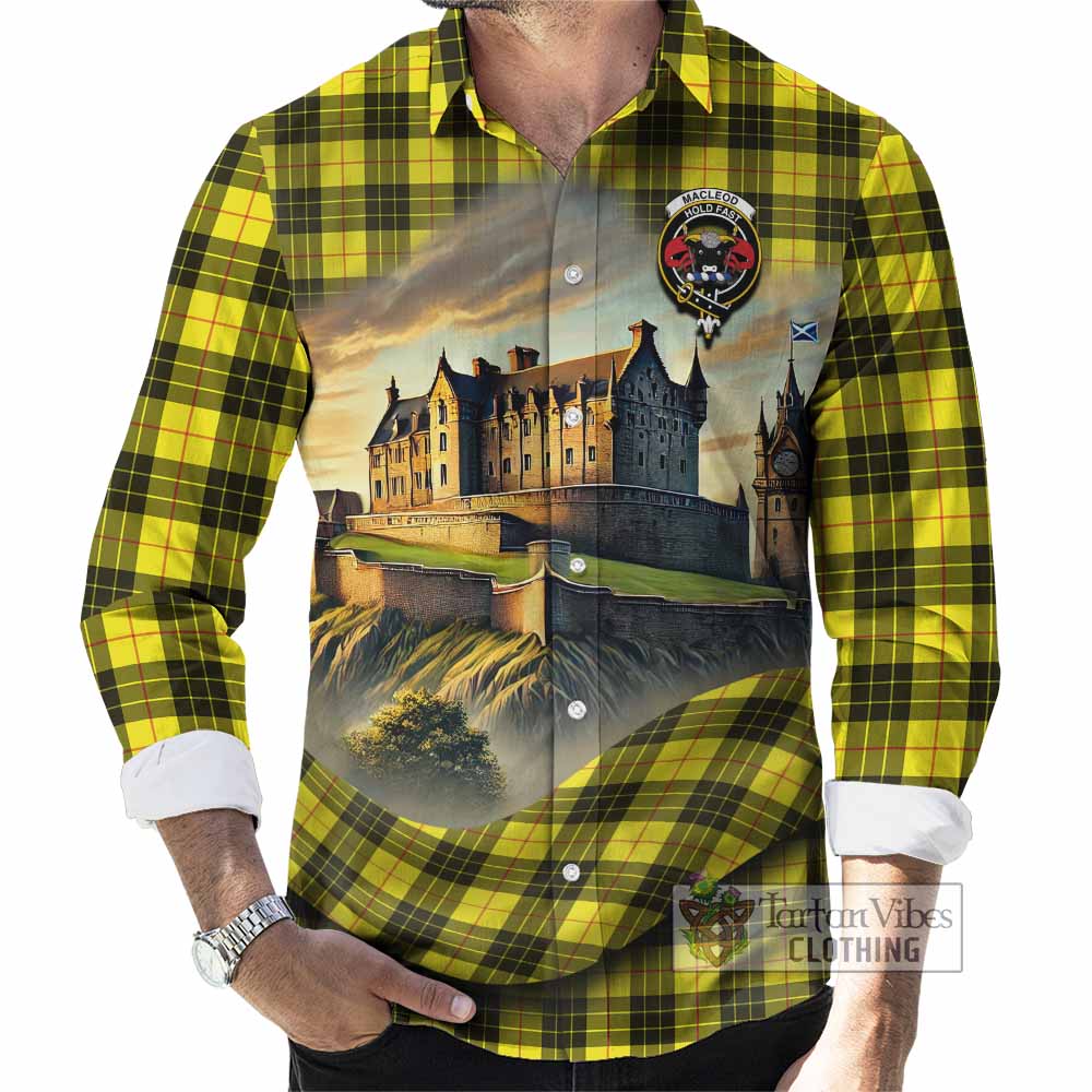 Tartan Vibes Clothing MacLeod (McLeod) Tartan Family Crest Long Sleeve Button Shirt with Scottish Ancient Castle Style