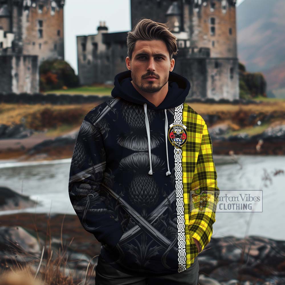 Tartan Vibes Clothing MacLeod (McLeod) Tartan Cotton Hoodie with Family Crest Cross Sword Thistle Celtic Vibes