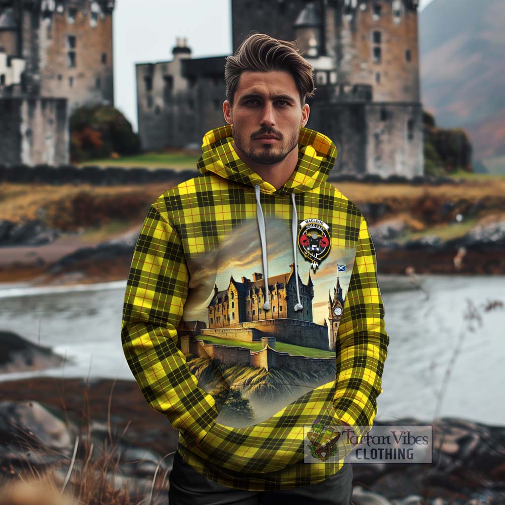 Tartan Vibes Clothing MacLeod (McLeod) Tartan Family Crest Cotton Hoodie with Scottish Ancient Castle Style