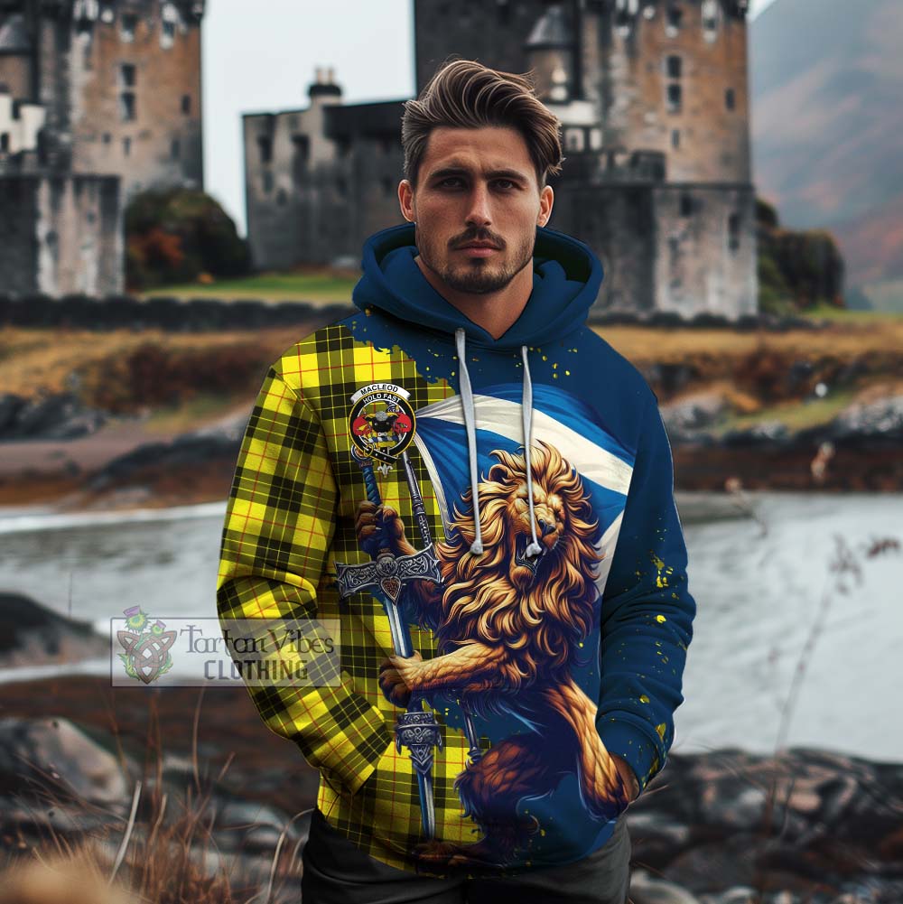 Tartan Vibes Clothing MacLeod (McLeod) Tartan Family Crest Cotton Hoodie with Scottish Majestic Lion