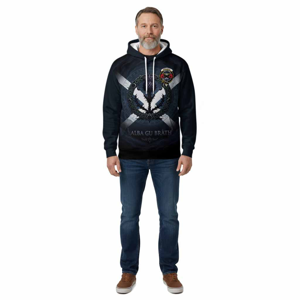 MacLeod (McLeod) Clan Crest Cotton Hoodie with Celtic Knot Thistle and Saltire